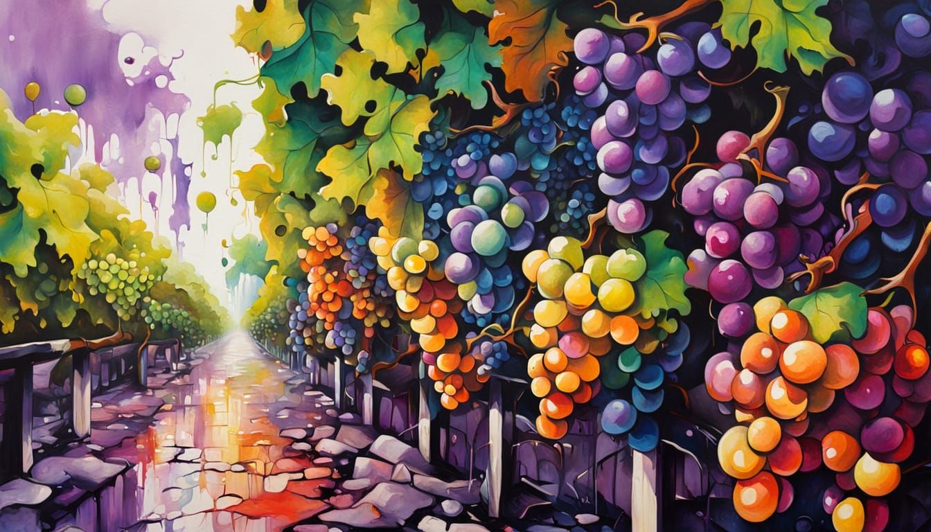 Champagne Grape Harvest in Vibrant Street Art