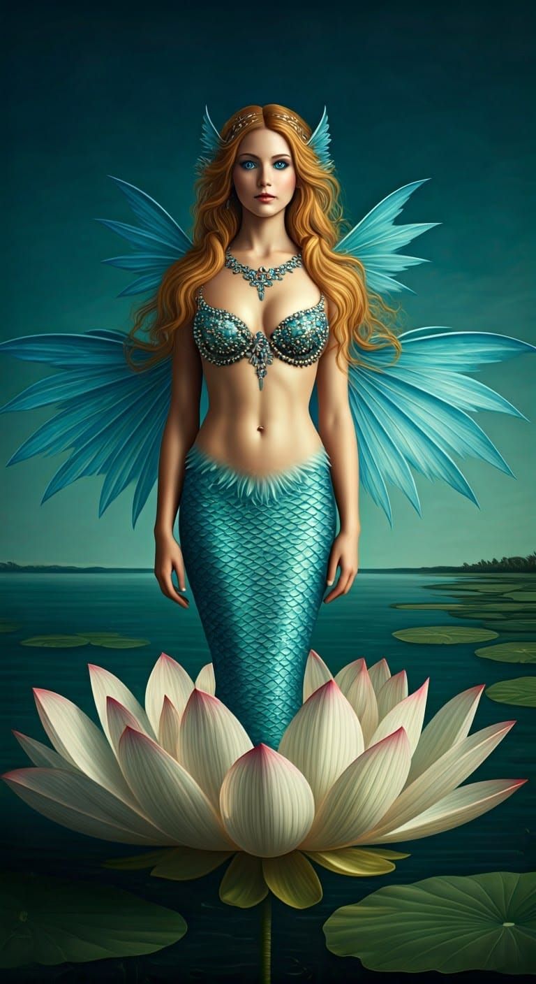 Sensual Mermaid Emerges from Lotus Bloom