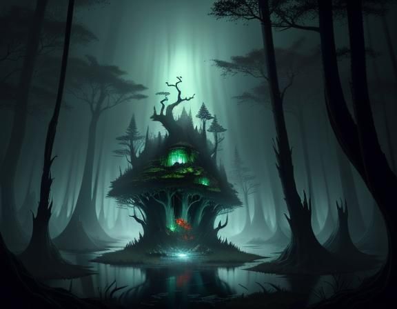 Bullywug in Misty Swamp: Dark Fantasy Art
