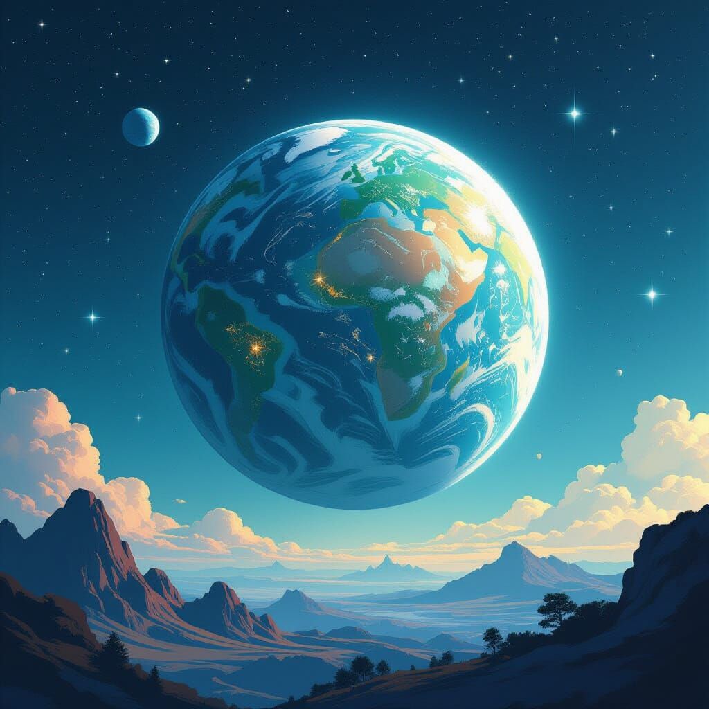 Cosmic Planet View with Twinkling Stars