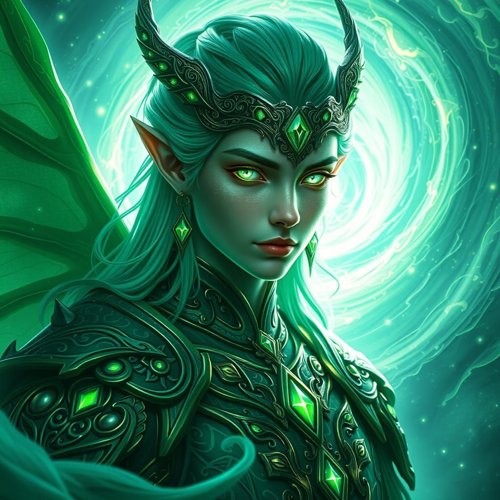 Ethereal Elven Warrior in Emerald Armor Concept Art