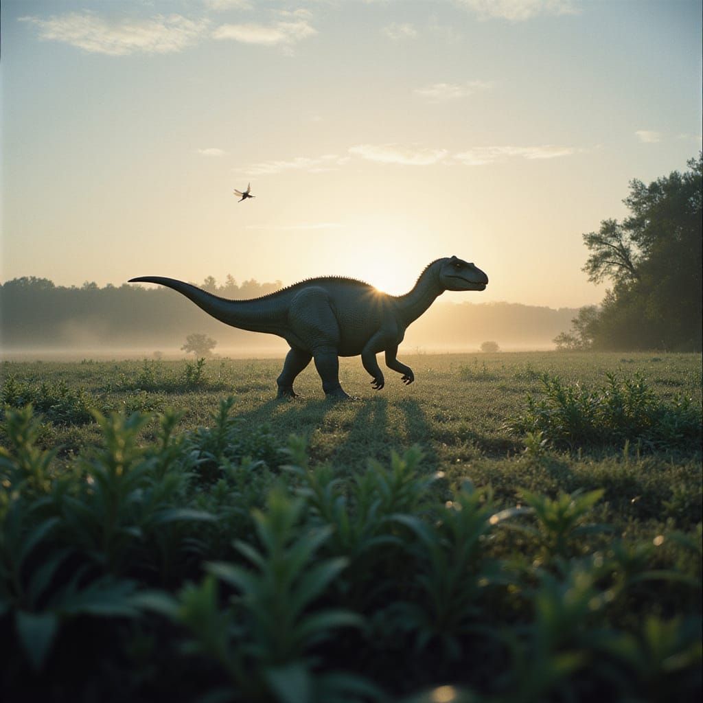 Allosaurus in Dewy Prairie: Cinematic Film Still