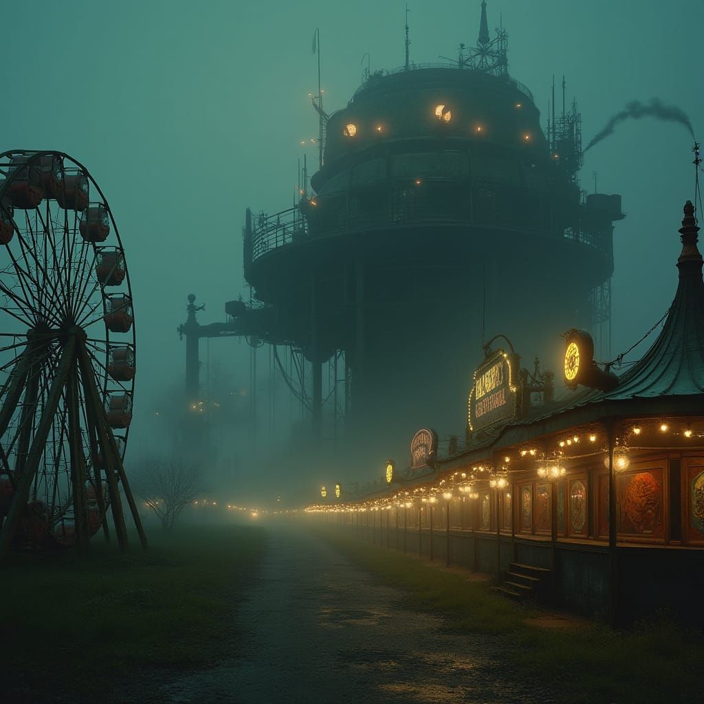 Creepy Abandoned Carnival with Steam-Powered Machine