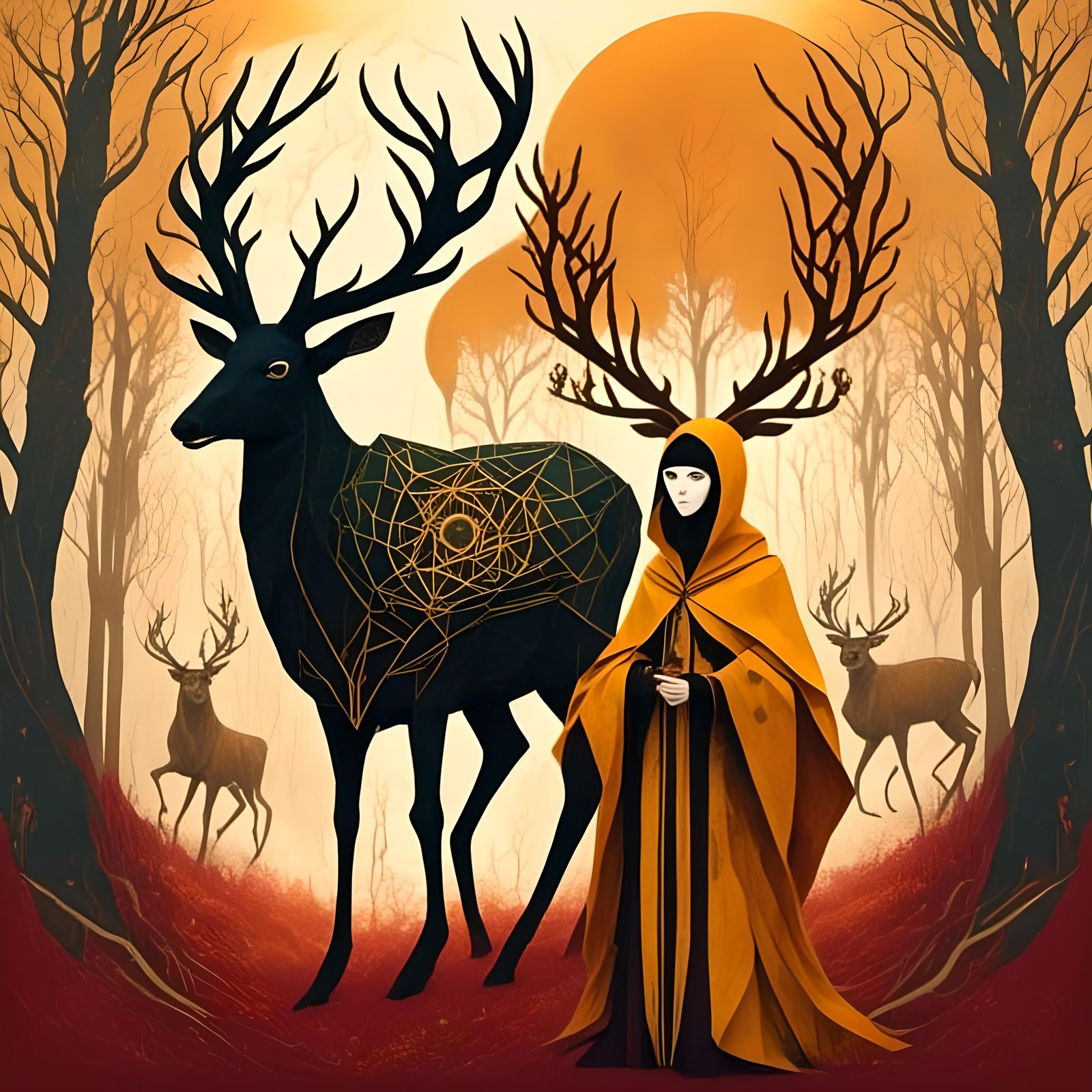 Stag Antlered Priests Worship Horned God in Forest