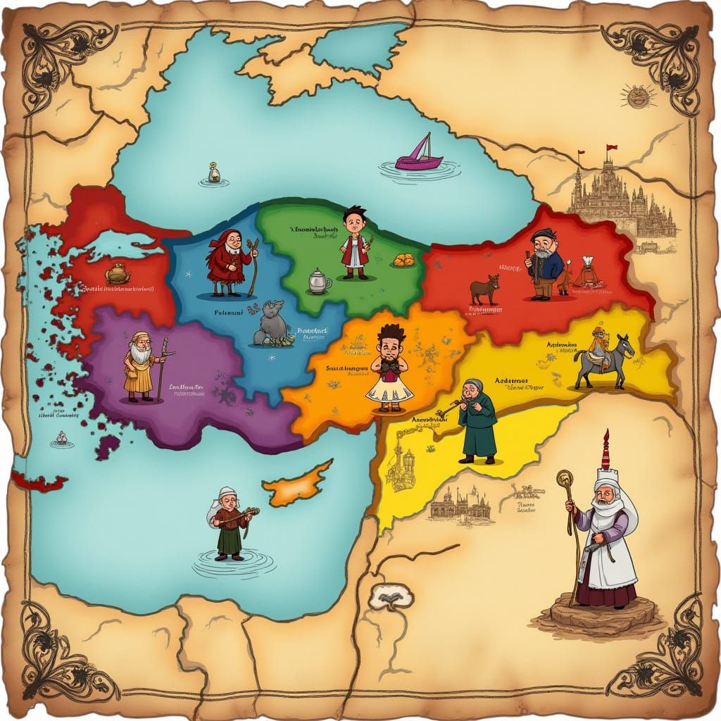 Vibrant Cartoon Fantasy Map with Colorful Regions