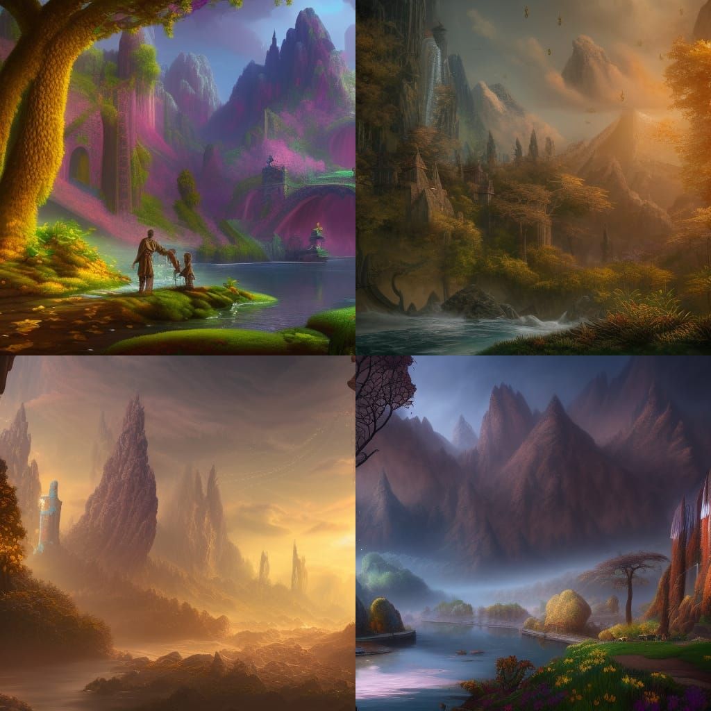 Fantastical Four Seasons Matte Painting in Deep Color