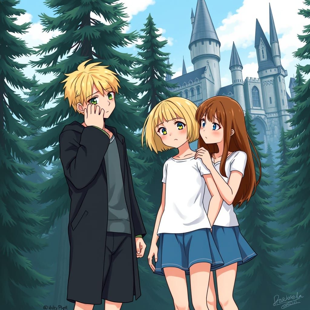 Girls at Hogwarts in Makoto Shinkai Style