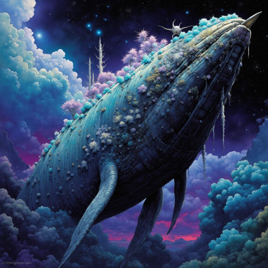 Colossal Space Whale Adorned with Nebulae