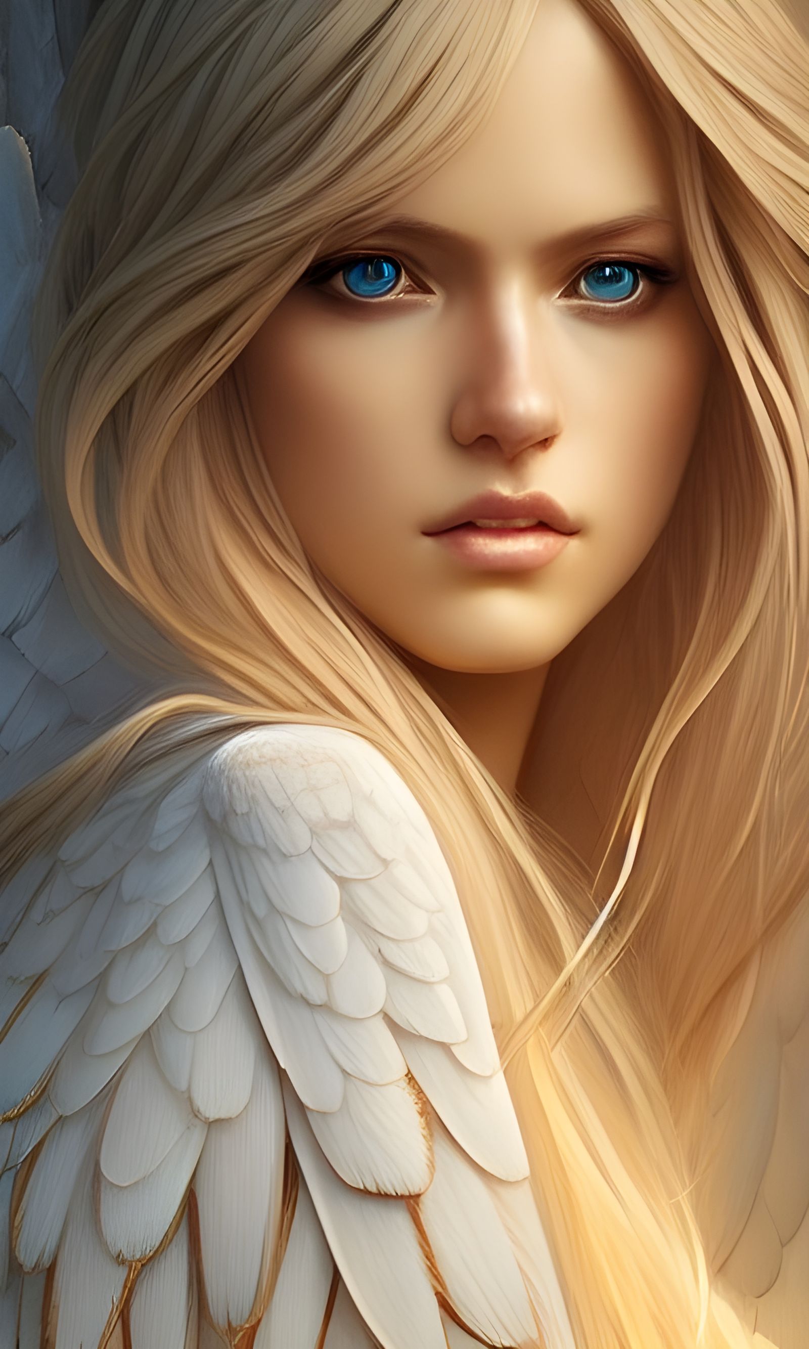 Golden Haired Goddess with Angel Wings