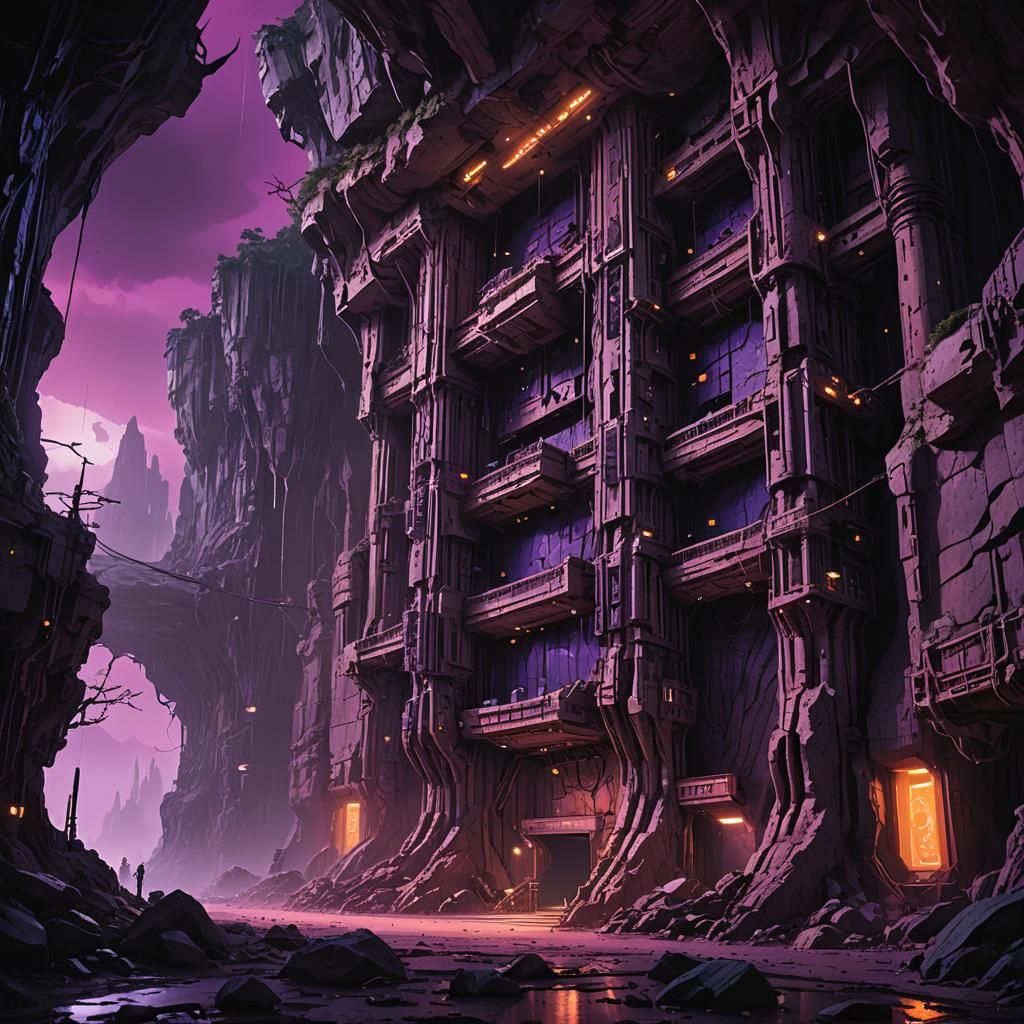 The Bat Cave: Fantasy Lair Under Purple Sky