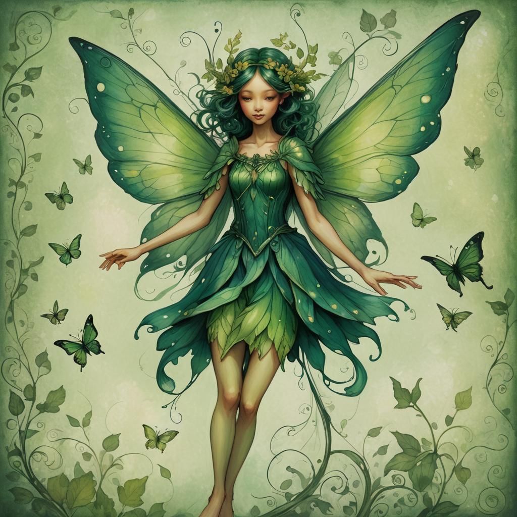 Faerie with Green Wings: An Enchanting Image