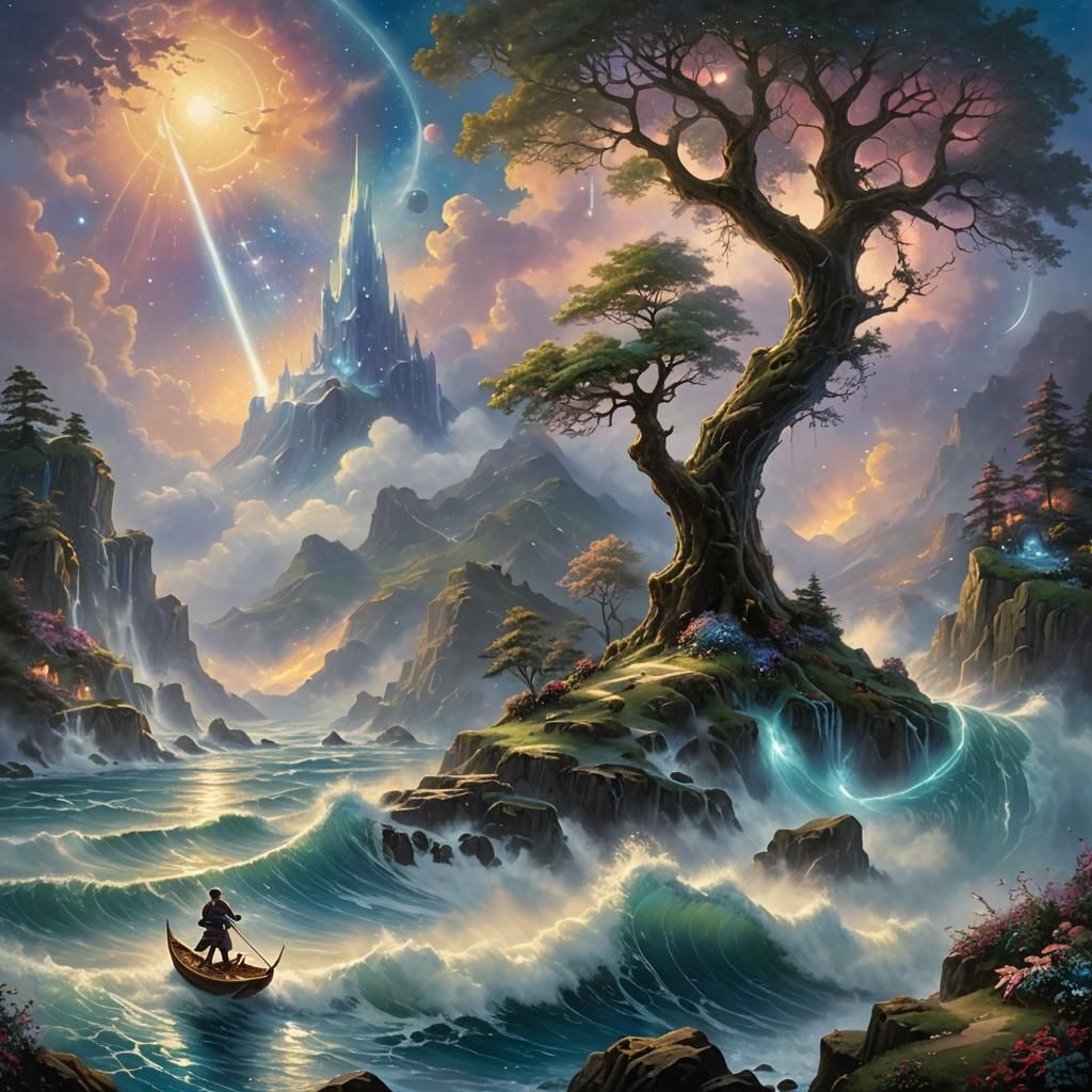 Cosmic Sword Unleashes Stardust in Ethereal Fantasy Style