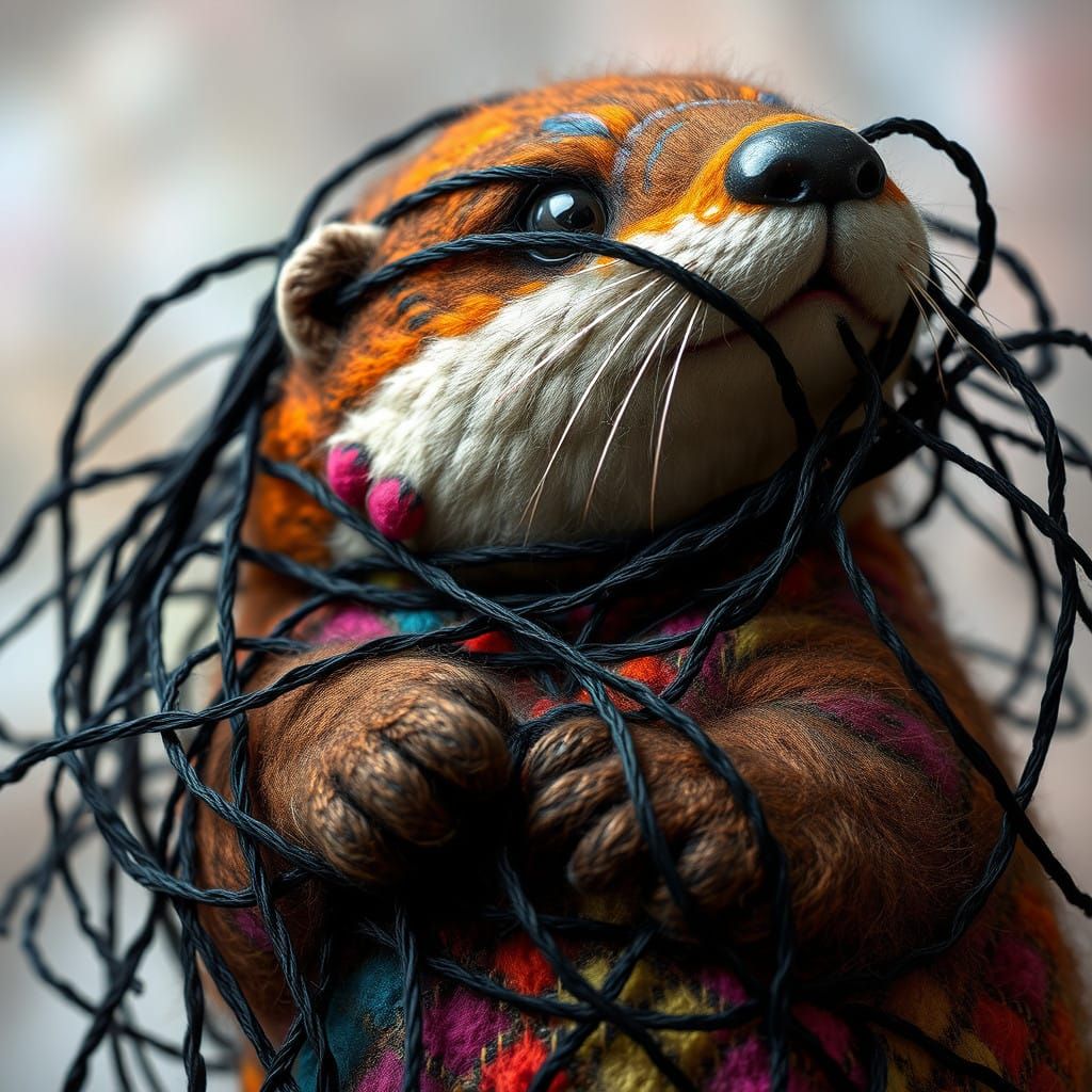 Whimsical Otter Ensnared in Delicate Satin Web