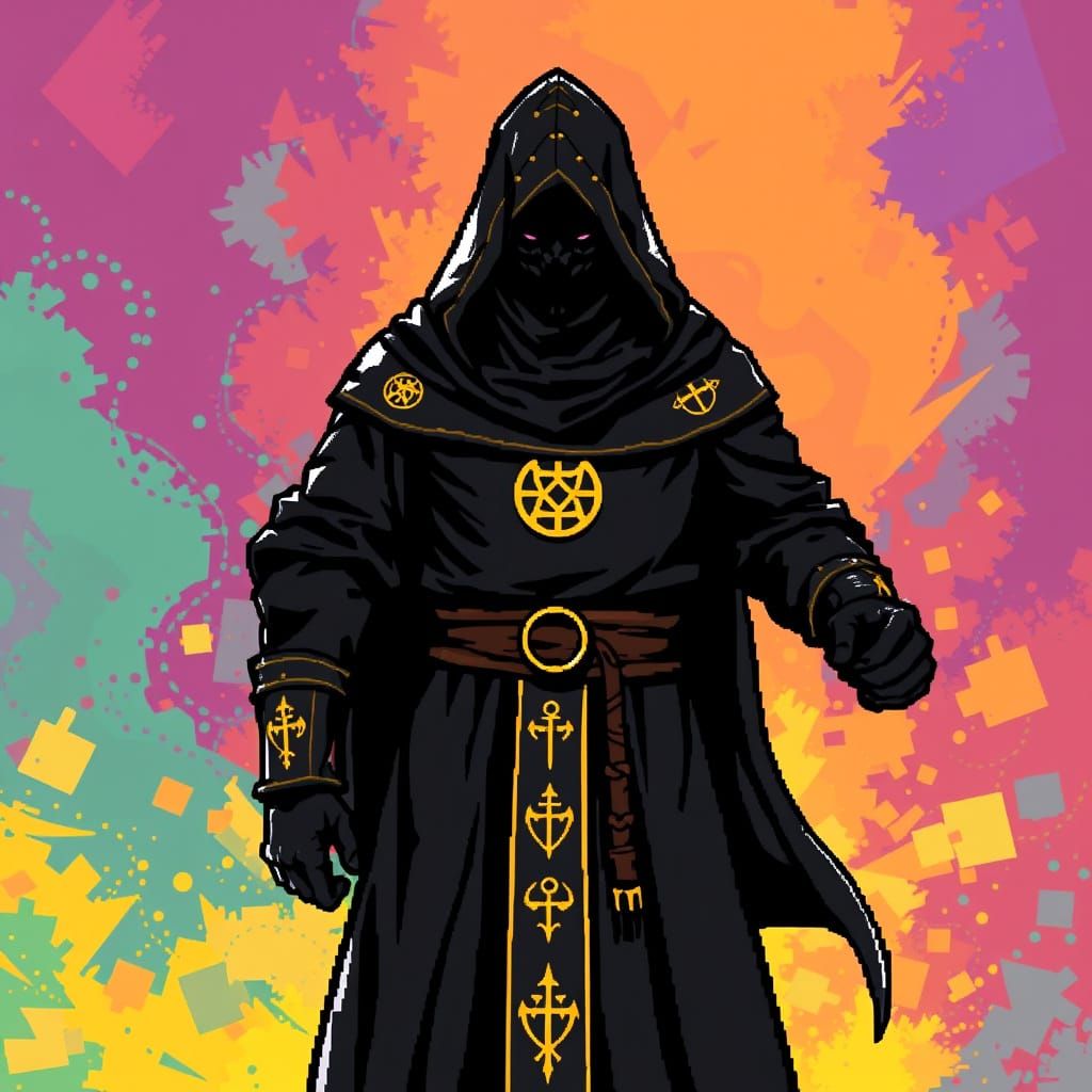 Dark Fantasy Cultist in Pixel Art Style