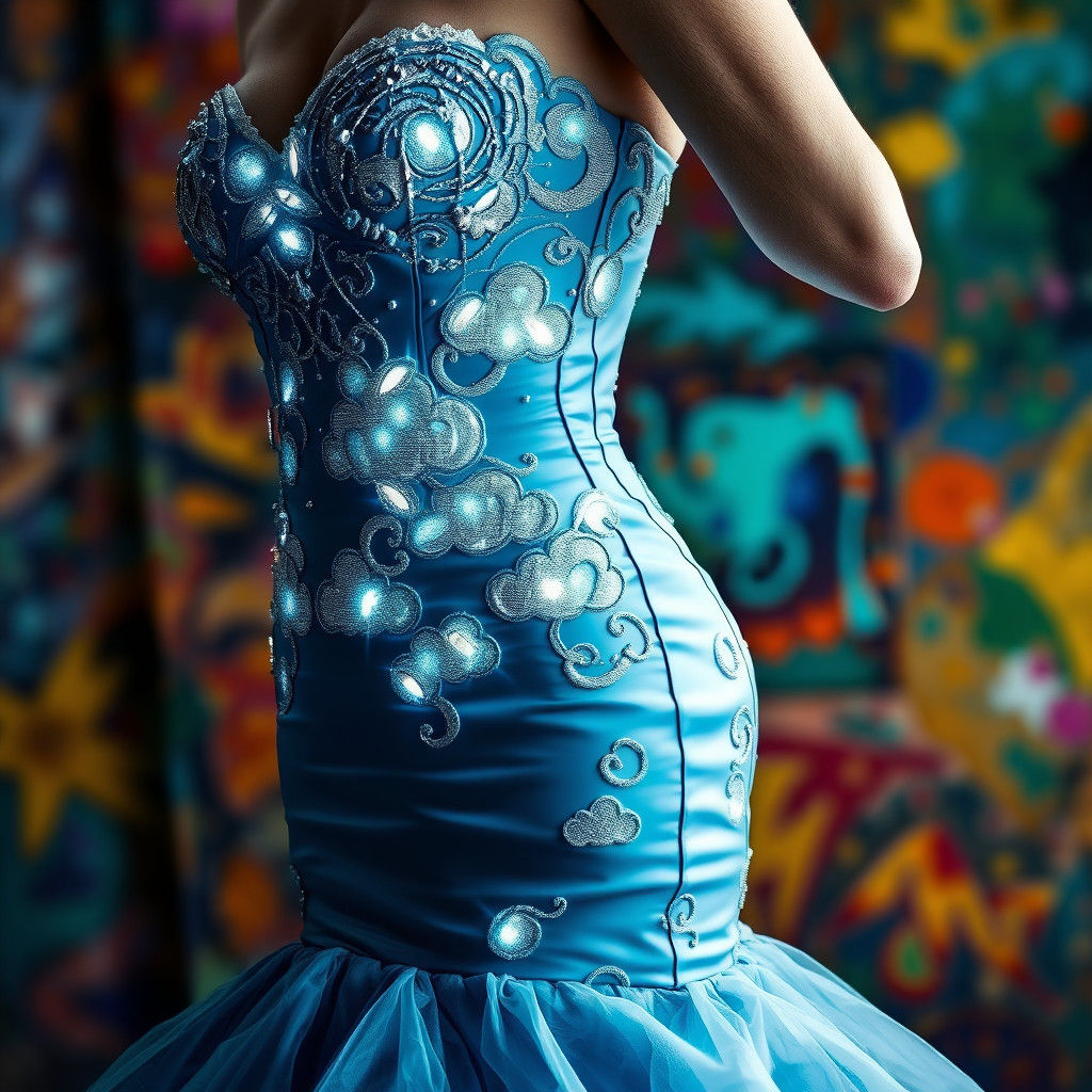 Blue Cloud Wedding Gown with LED Lights