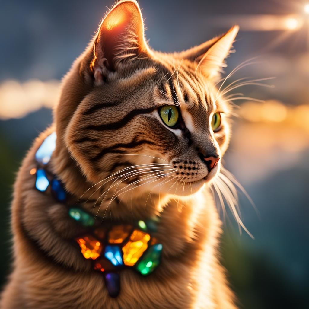 Gemstone Cat in Sunrise Landscape