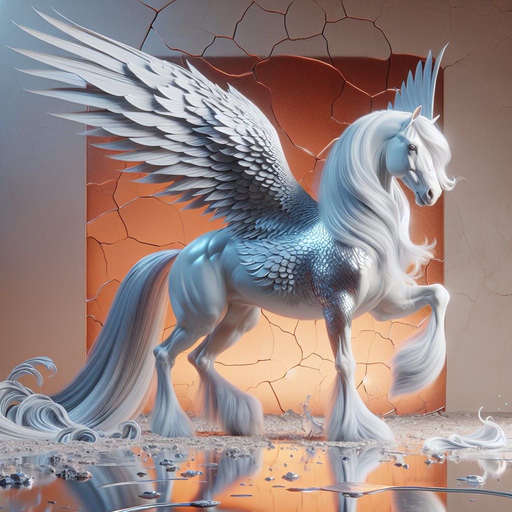 Mythical Clydesdale Pegasus in 3D with Iridescent Wings