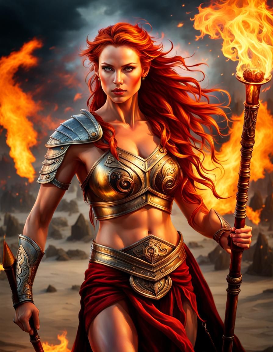 Fiery Warrior Woman Portrait in HDR