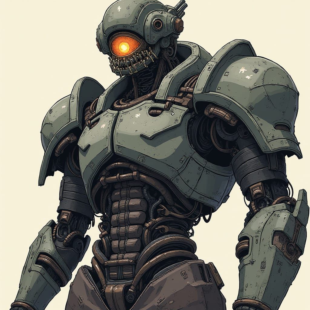 Mechanized Warrior Transforms with Industrial Machinery