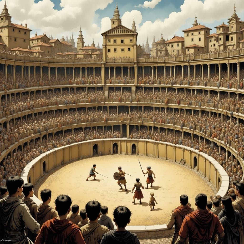 Roman Colosseum Gladiatorial Combat in Ancient Town