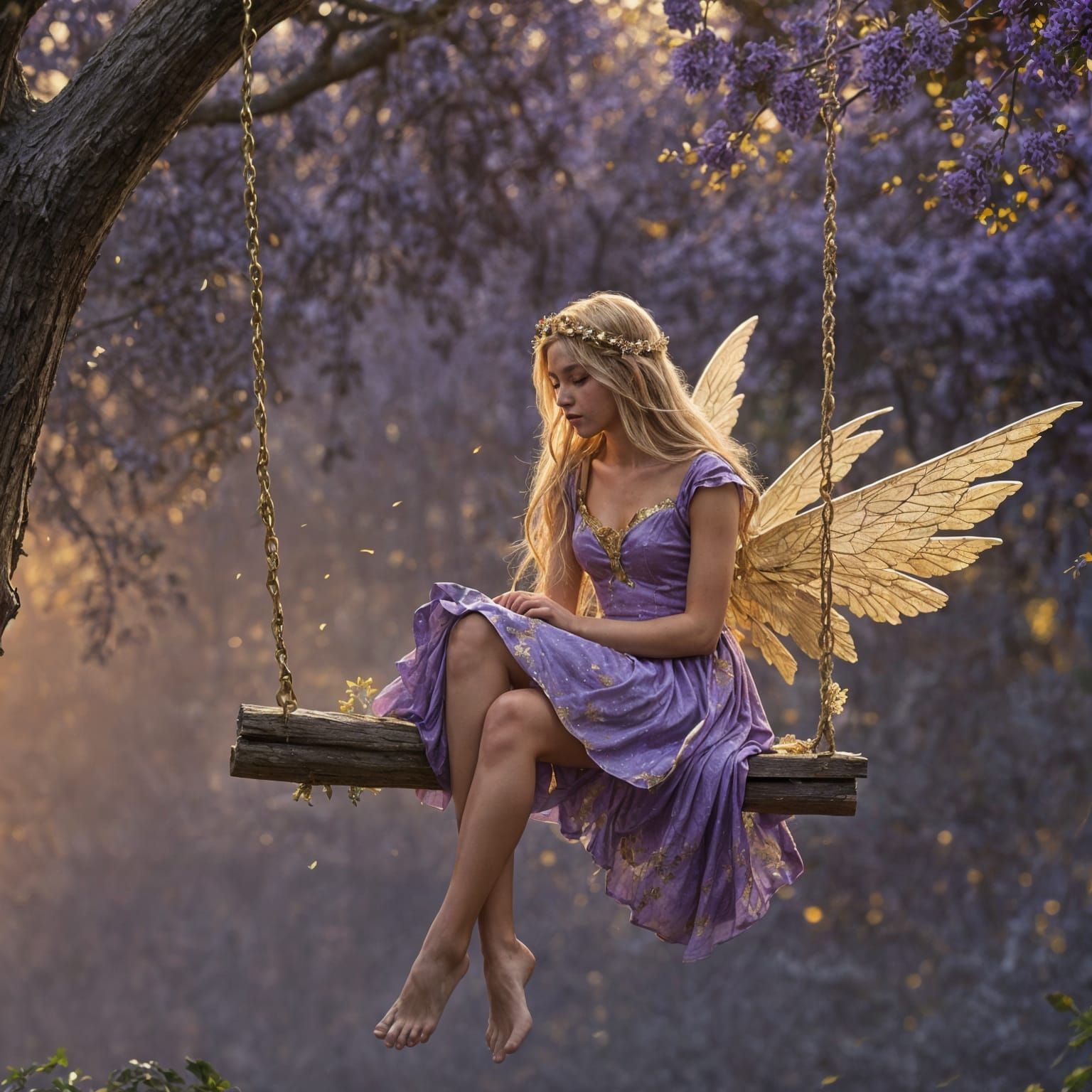 Fairy Princess on a Swing in Golden Dreamscape