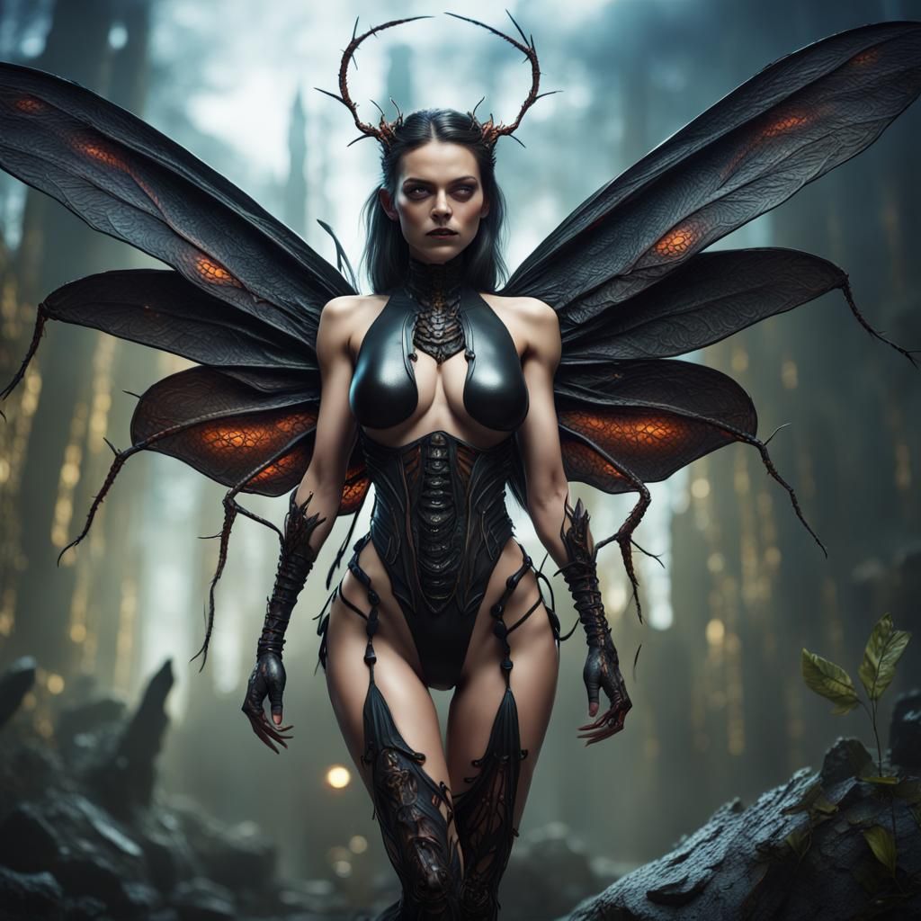 Insect Queen with Beetle Wings in Dark Fantasy Art