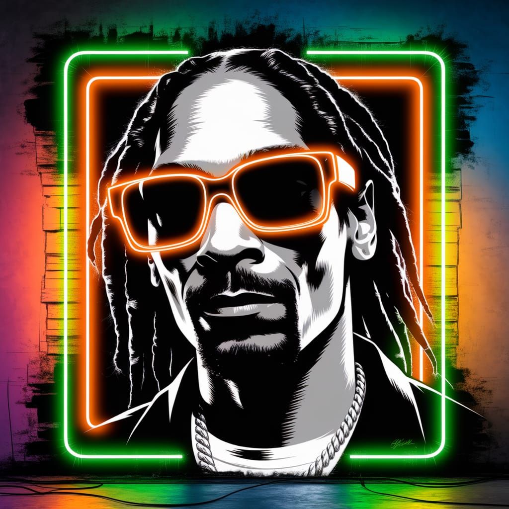 Graffiti Mural of Celebrity with Neon Highlights