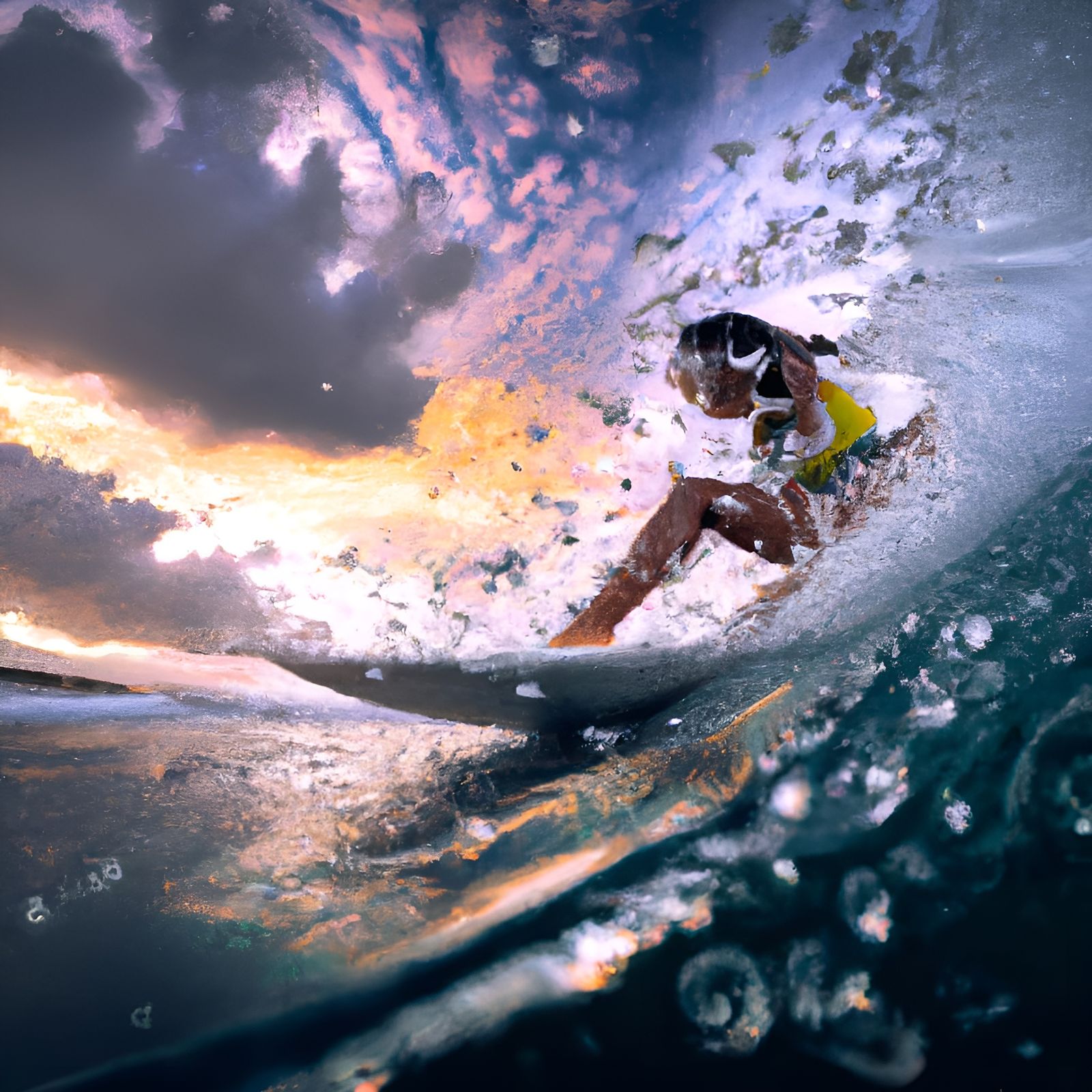 Surfer Girl Rides Massive Wave in Stormy Ocean