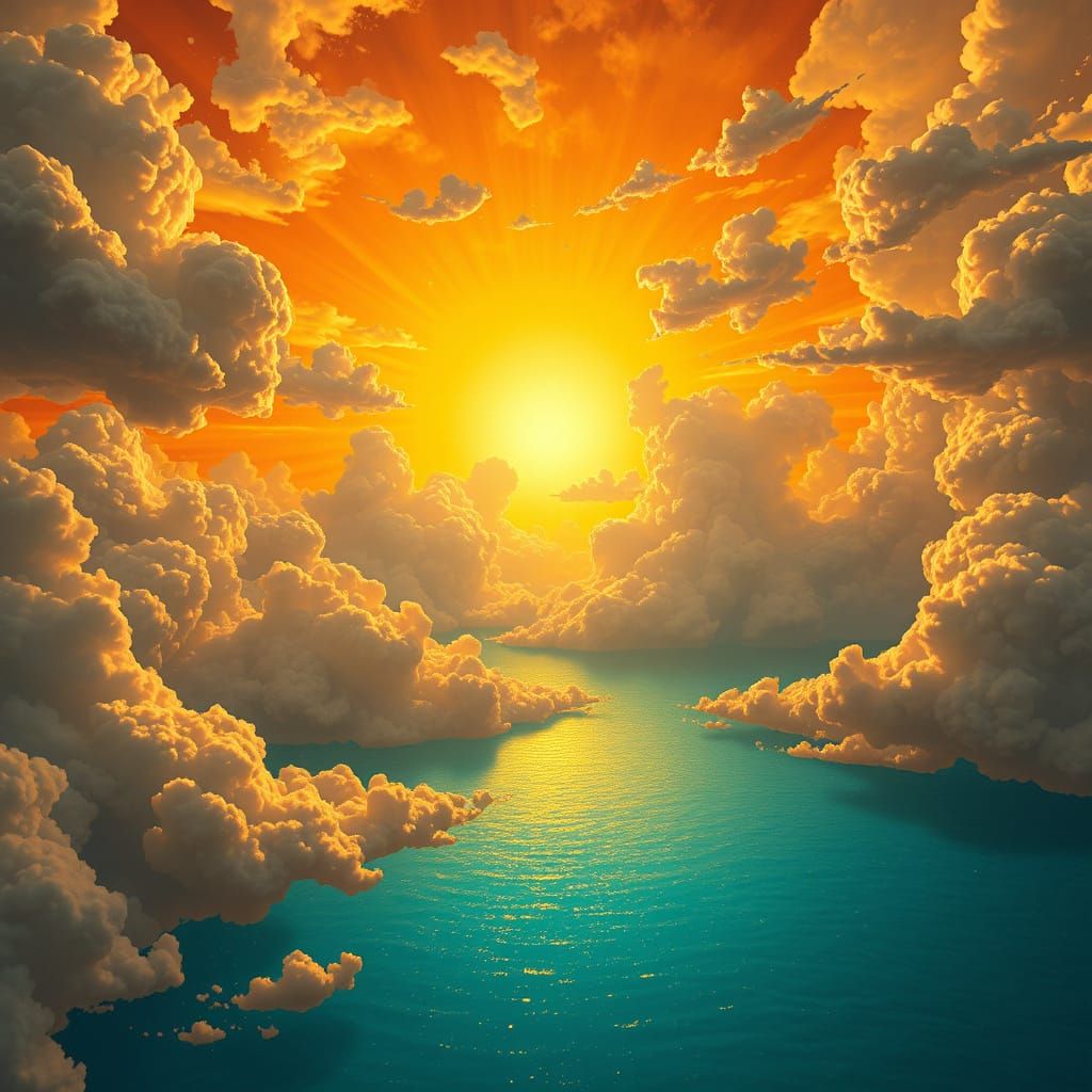 Surreal Sunset Over Turquoise Lake in Detailed Style