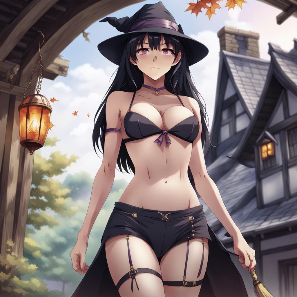 Anime Witch with Black Hair in Manga Style