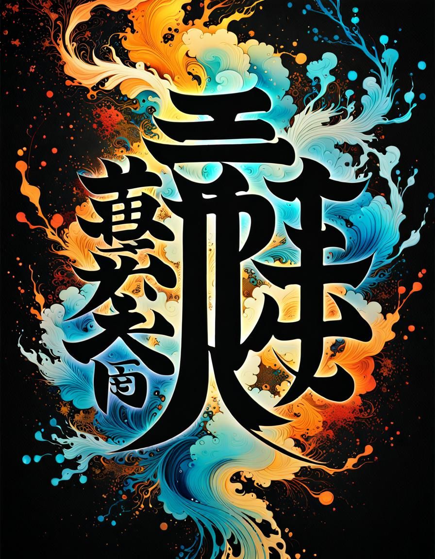 Ghost Kanji Characters in Splatter Art Technique