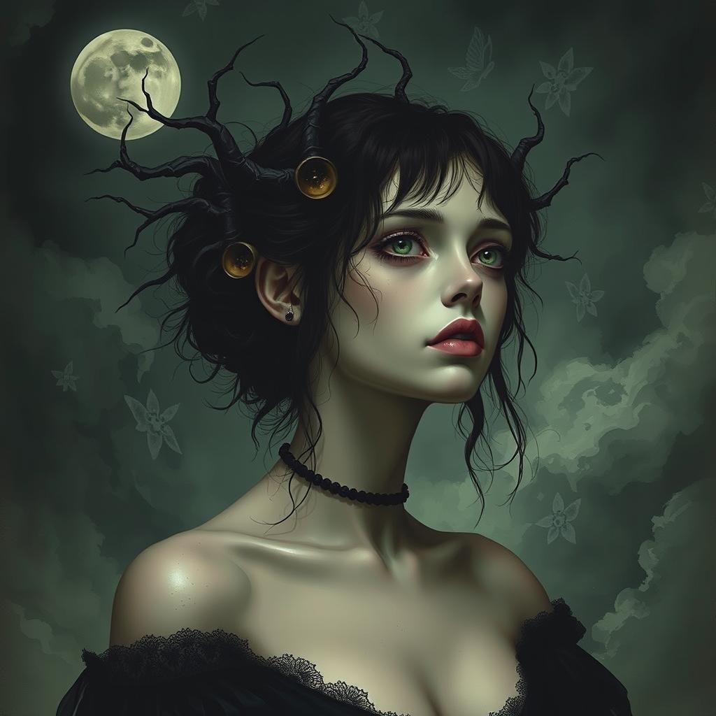 Sad Ominous Woman in Dark Fantasy Style