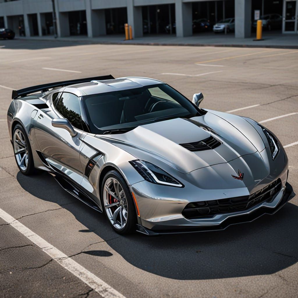 Futuristic Metallic Silver Corvette 2100