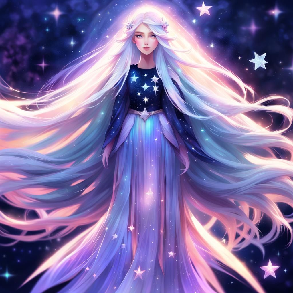 Cute Girl Portrait with Star Accessories in Pastel Colors