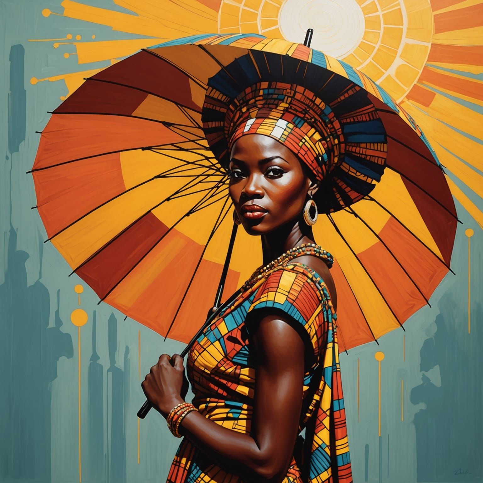 African Queen with Sun Umbrella: Abstract Art