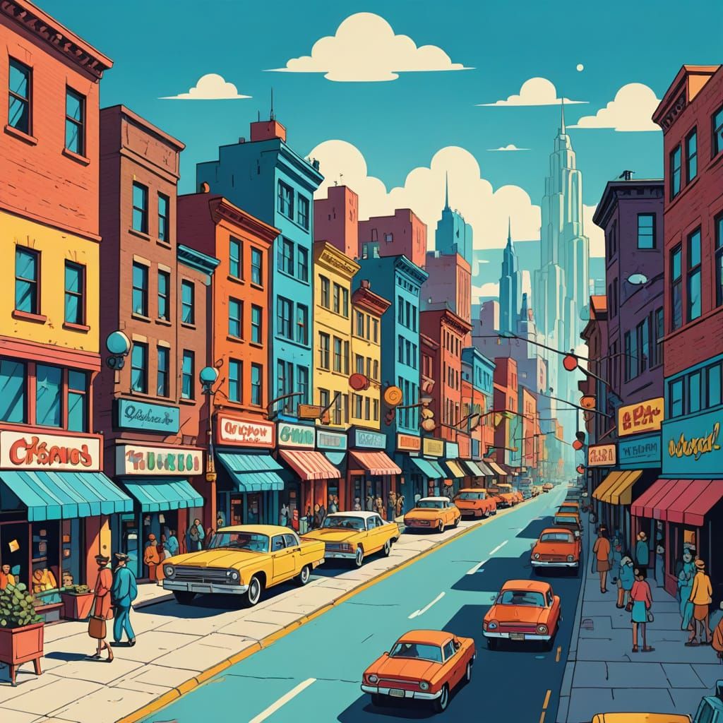 Retro Cartoon Cityscape in Hanna-Barbera Style