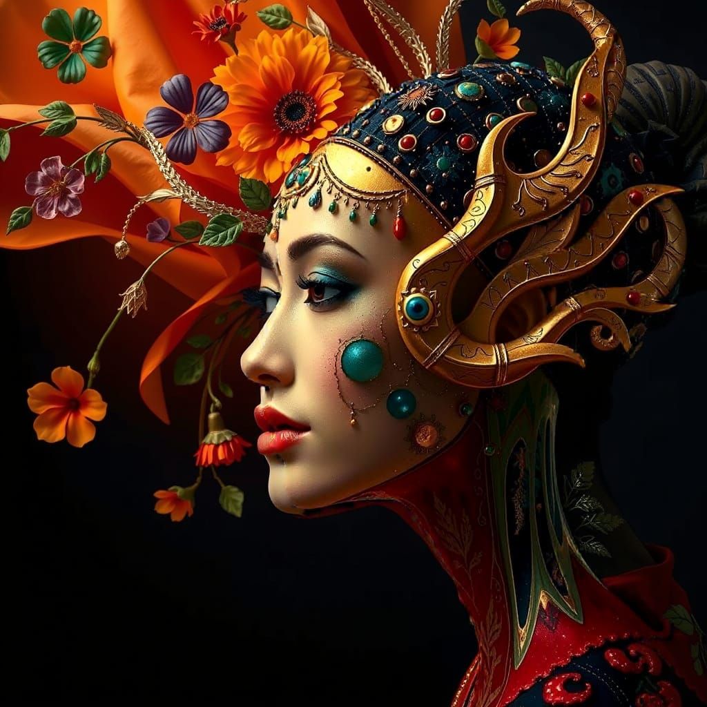 Vibrant Abstract Floral Garden with Cosmic Mystery