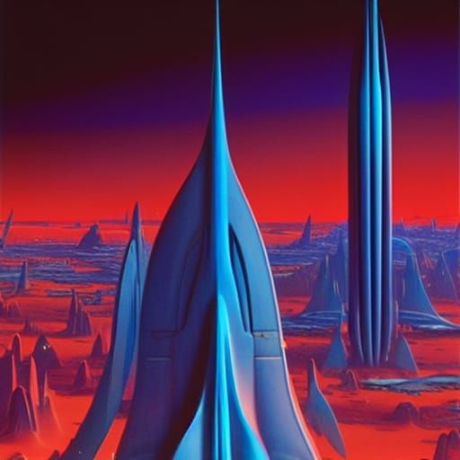 Alien Cityscape with Spaceships, Science Fiction Art