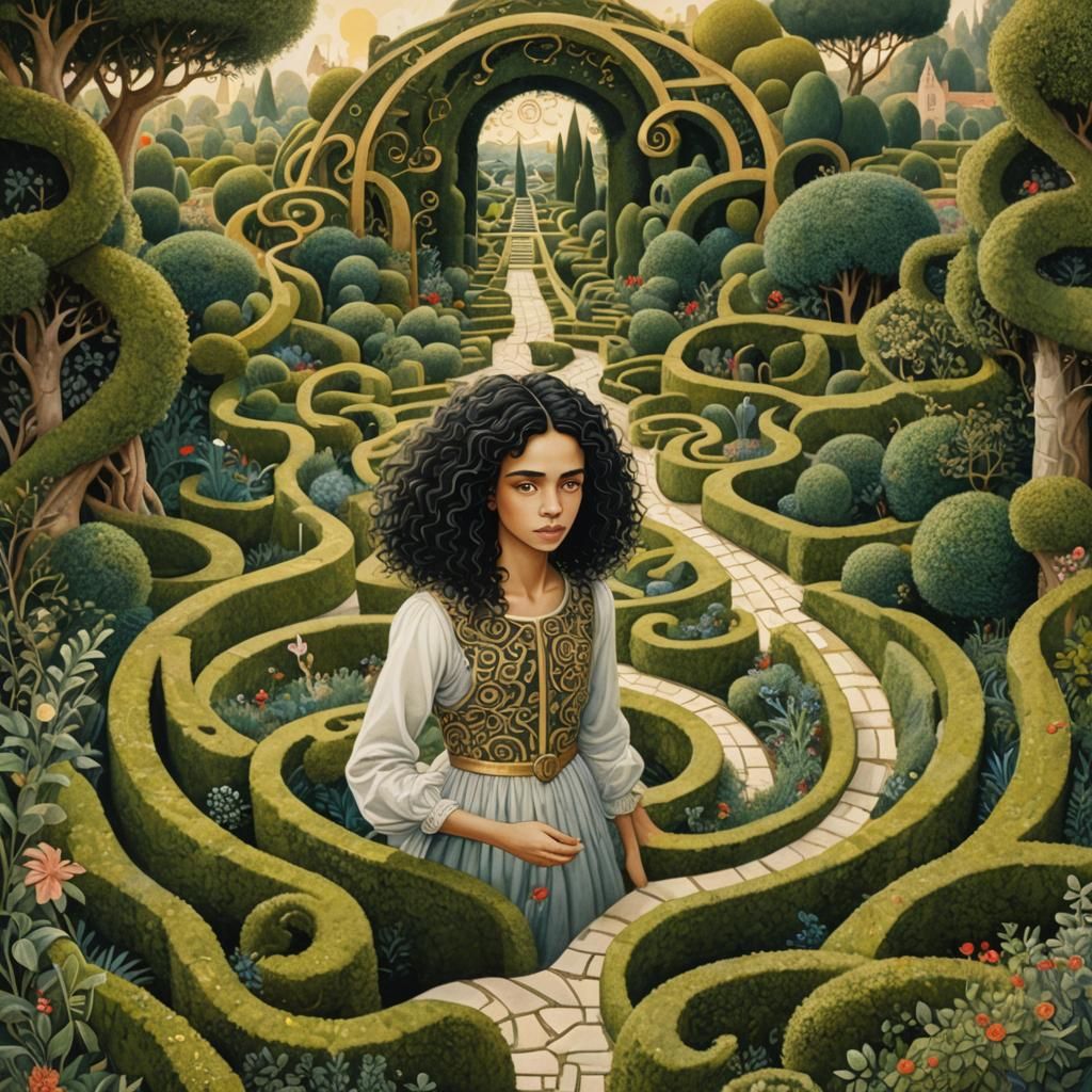 Dream Garden: Surreal Girl in a Klimt Landscape