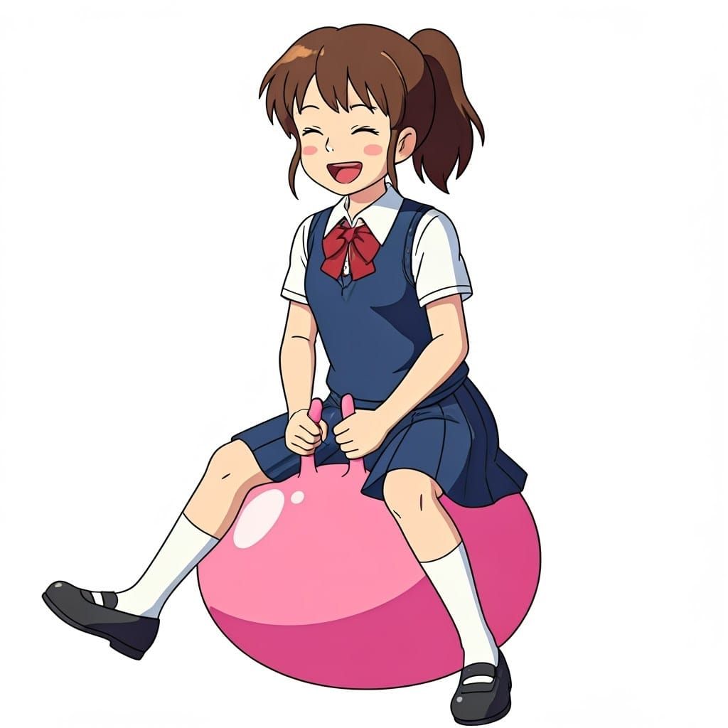 Ghibli-Inspired Teenage School Girl in Joyful Mid-Air Leap