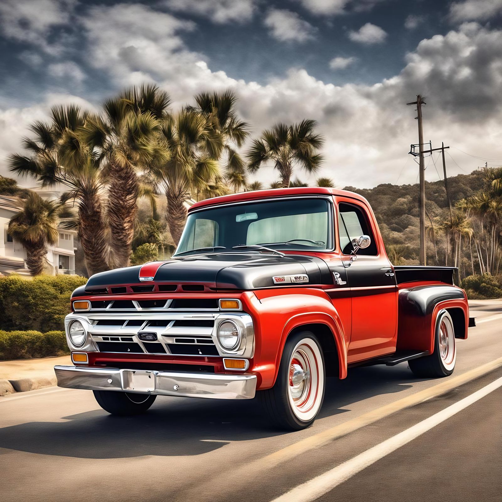 Classic Ford F100 on Coastal Road: Hyperrealistic HDR