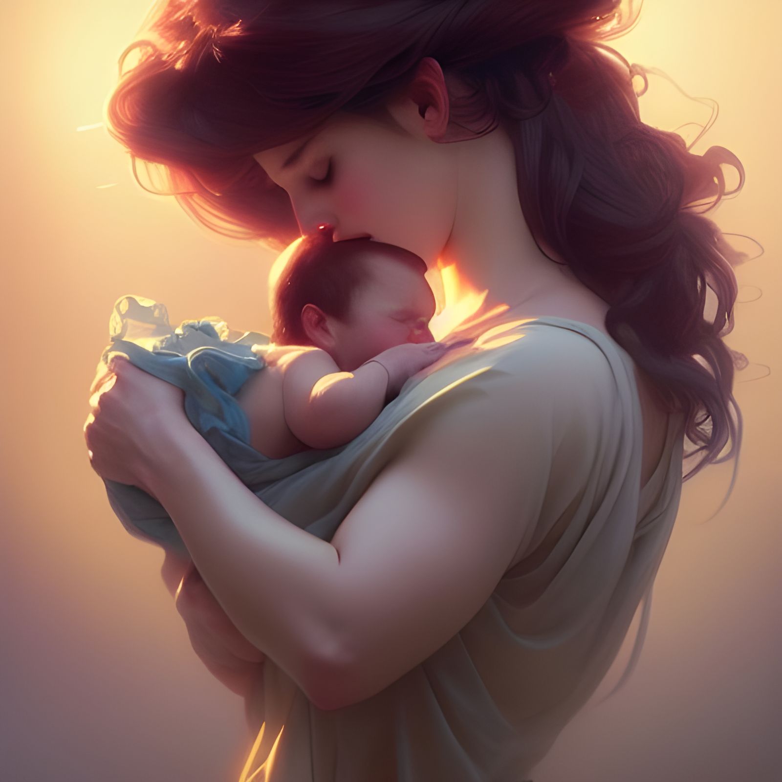 Touching Portrait of Mother Kissing Baby