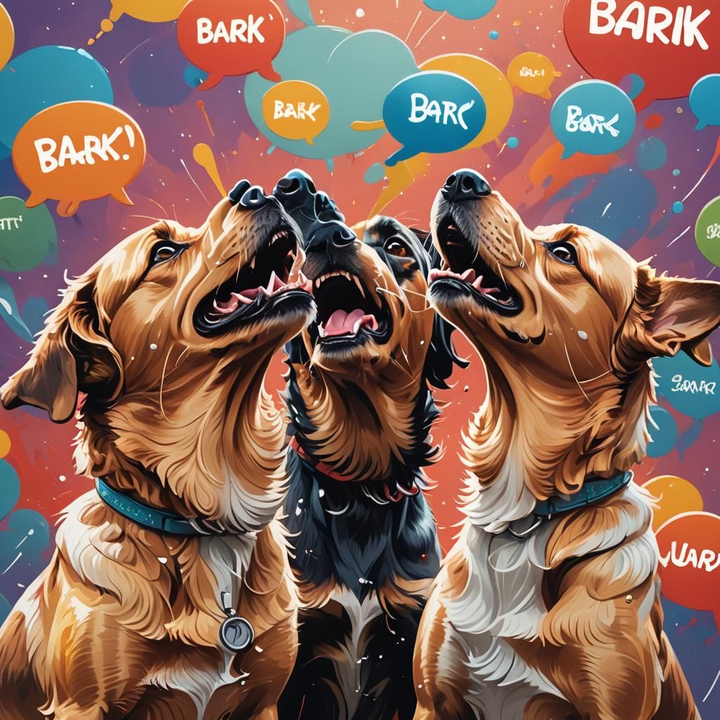 Hyperrealistic Dogs Barking with Chat Bubbles
