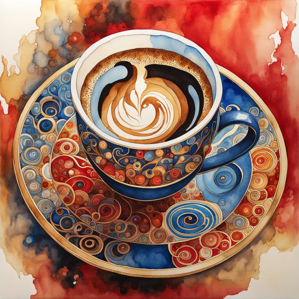 Colorful Ink and Watercolor Coffee Cup Art