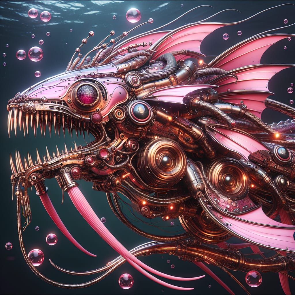 Steampunk Pink Chrome Sea Serpent with LED Lights