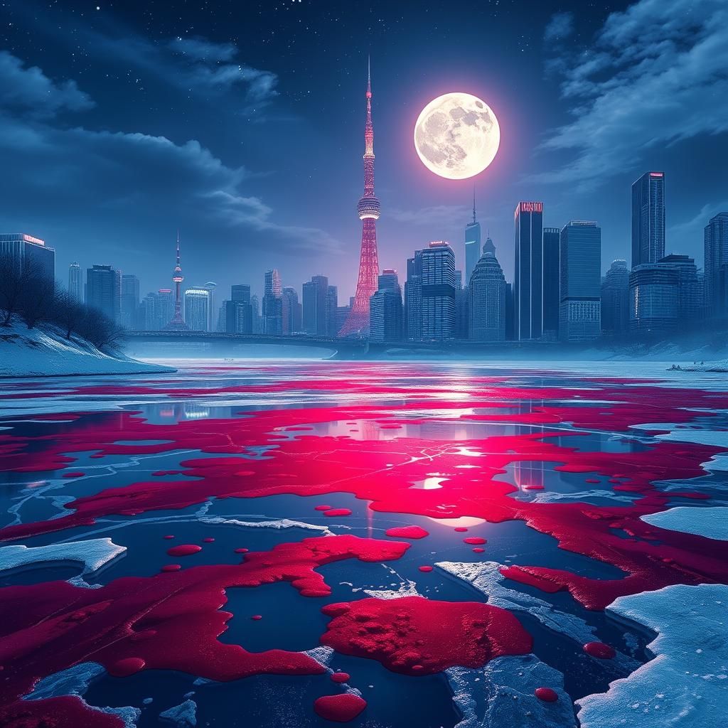 Akira-Inspired Tokyo Nightscape with Frozen River