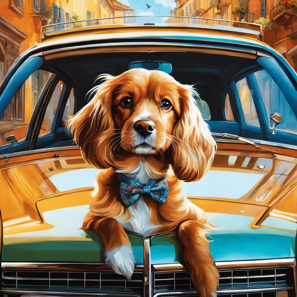 Dog Driving Car as Renaissance Painting