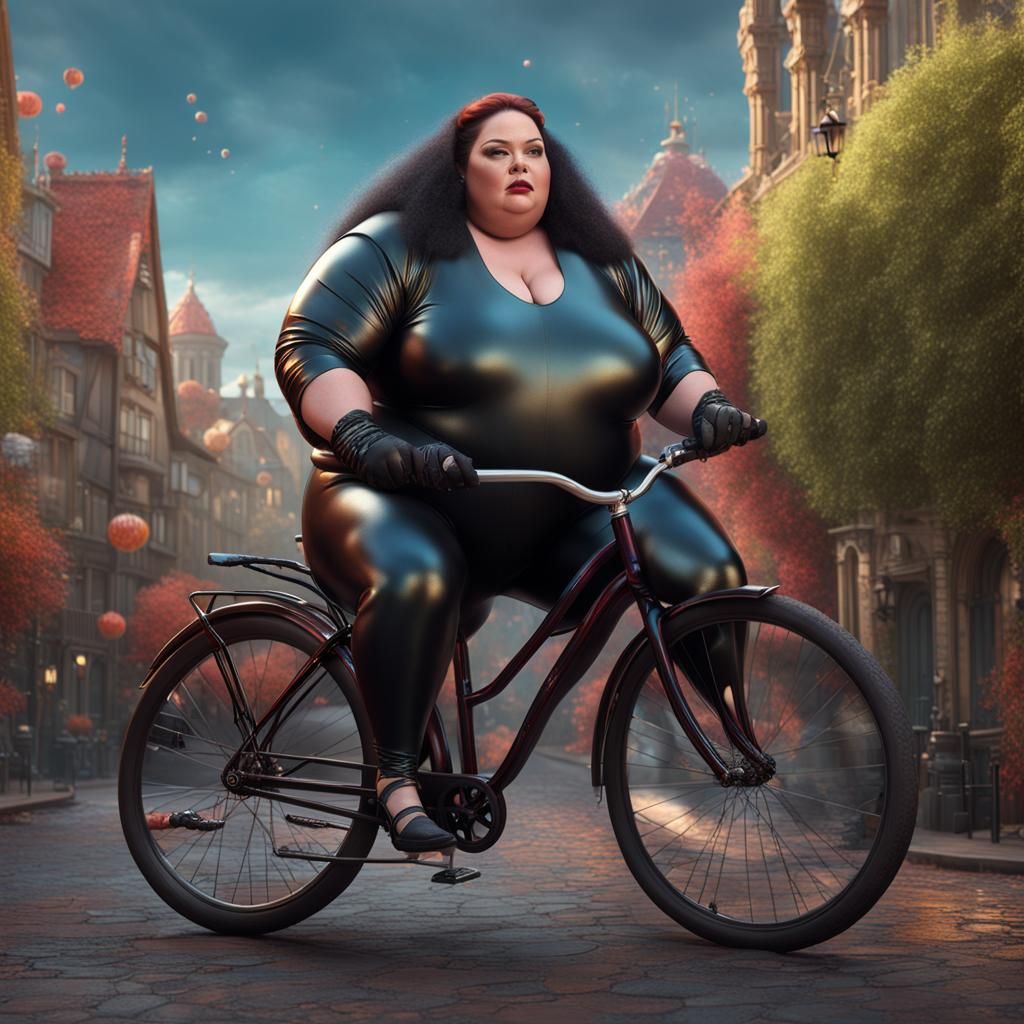SSBBW Female on Bicycle: Detailed Matte Painting