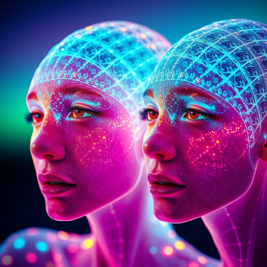 Bioluminescent People Emitting Radiant Light, Digital Art