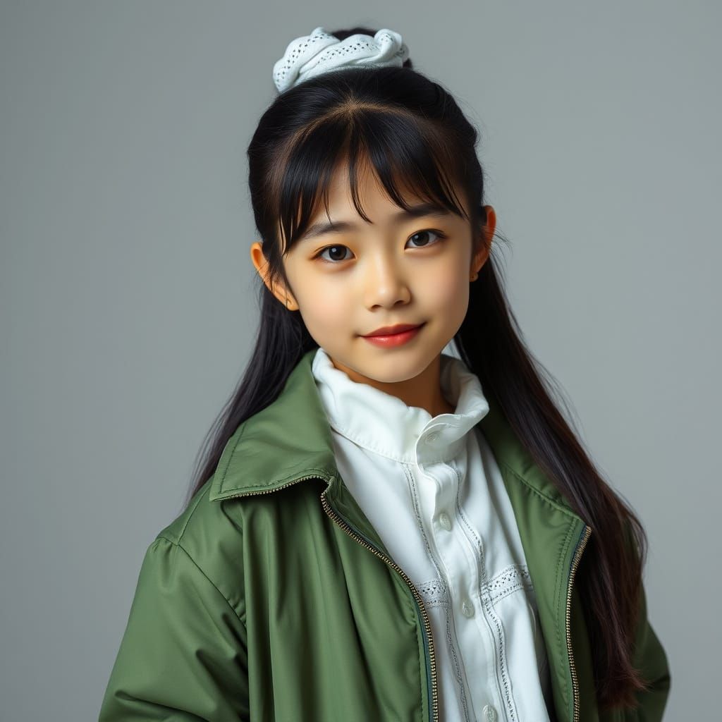 Confident Young Girl Portrait in Studio Lighting